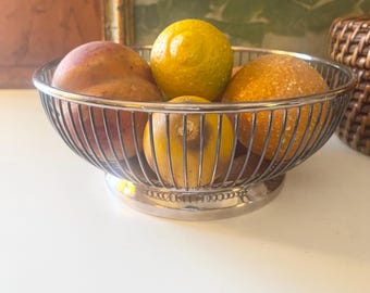 Vintage Gorham Silver Plated Wire Basket, Bread Basket, Catchall Tray, Modernist Design, 8" Diameter Bowl
