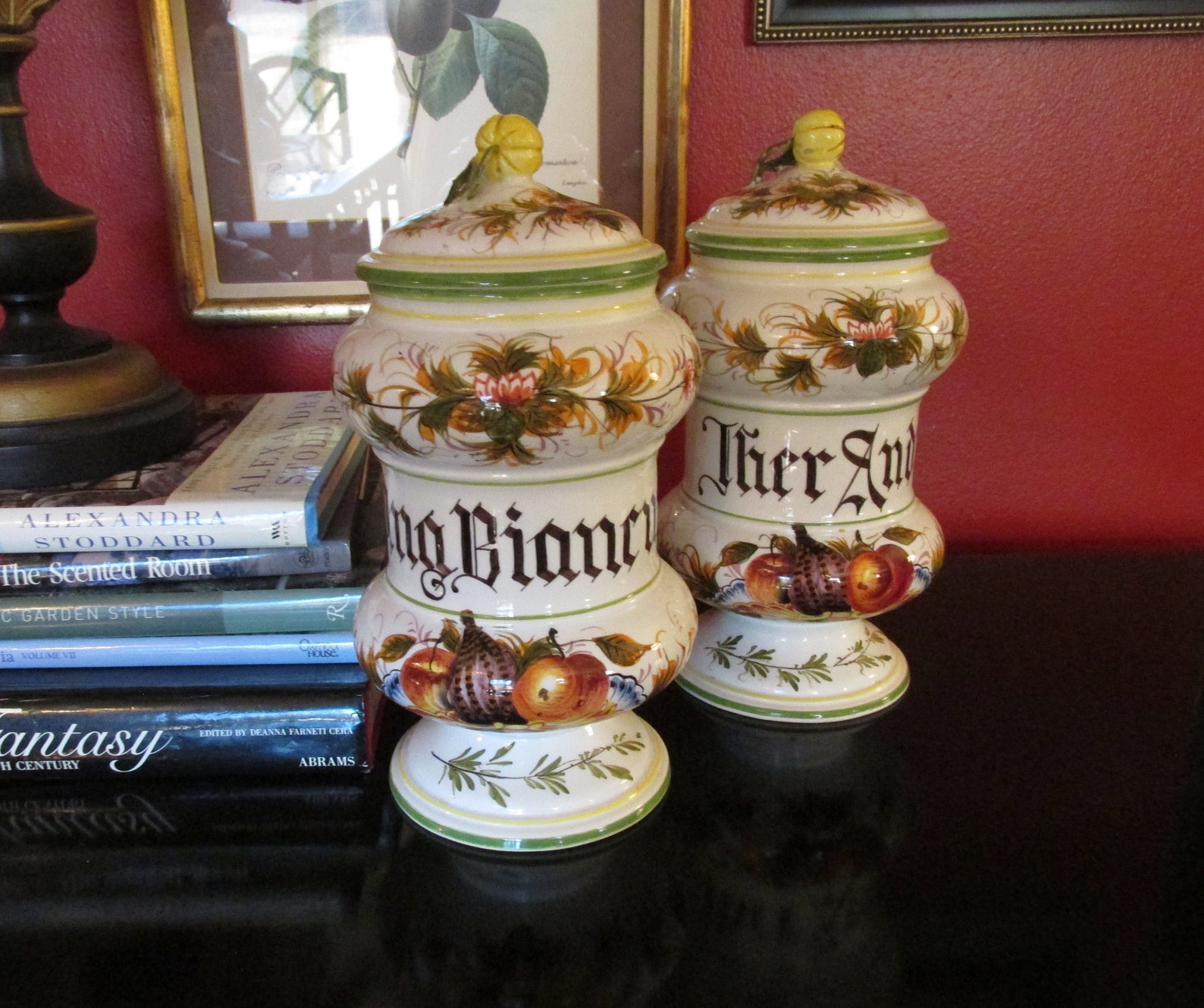 Vintage Pair of Italian Apothecary Jars Lidded Tall Jars Etsy