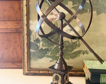 Decorative Armillary Sundial Bronze Metal With Neoclassical Style, Library Decor