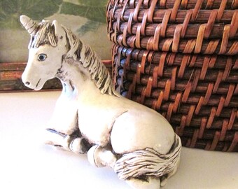 Vintage Sign Jean Marson Unicorn Figurine, White Sitting Unicorn, Vintage Birthday Gift