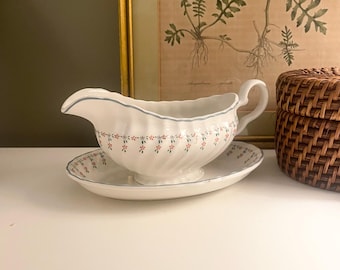 Vintage Johnson Brothers England Gravy Boat and Under Tray, Dreamland Cottage Core