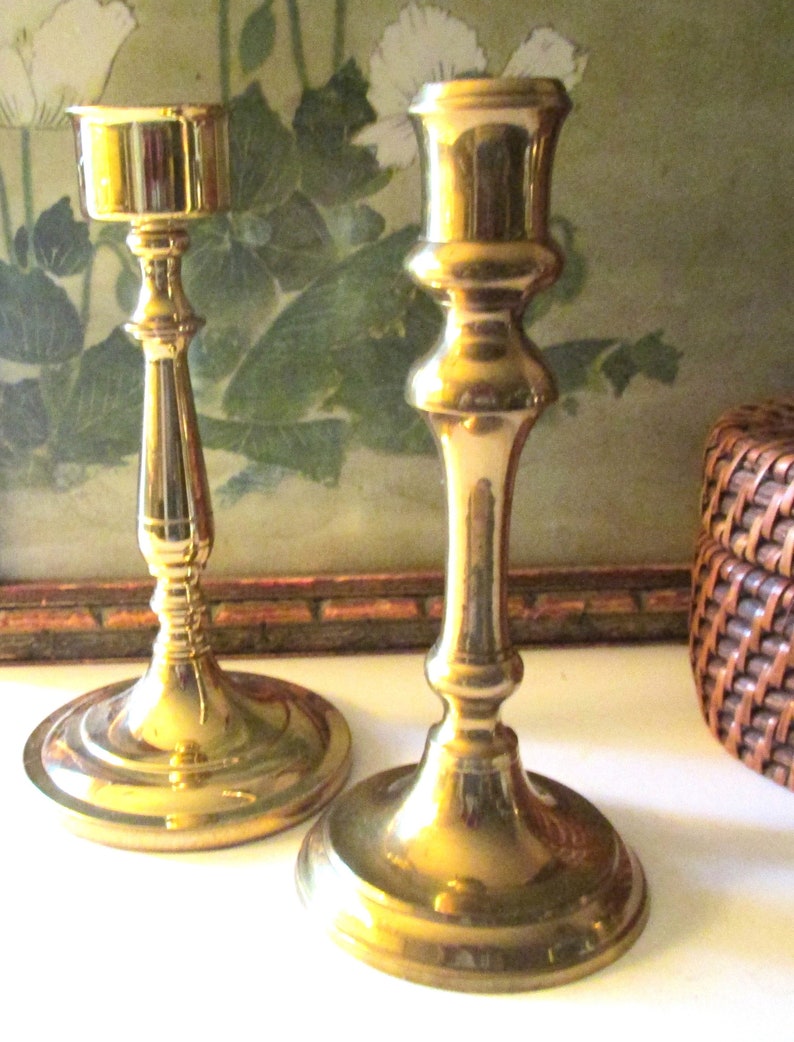 Three Vintage Brass Candlestick Collection, Trio of Mixed Candleholders, Baldwin Brass, Mantel Decor, Hollywood Regency, Brass Decor image 5