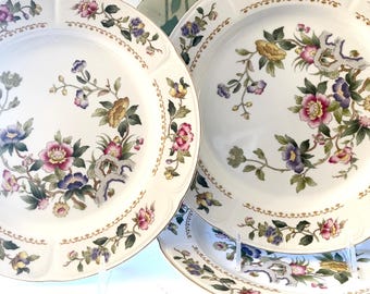 Three Vintage Chinoiserie Dinner Plates, "Fleur De Paradis" by Ranmaru Dinnerware, Porcelain Floral China