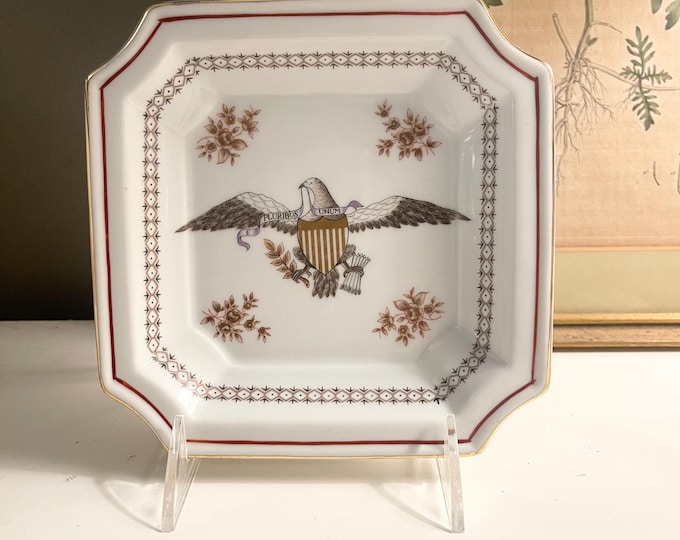 Featured listing image: Vintage Patriotic Trinket Tray, American Eagle, Home Office Decor, Grandmillenial Decor, Valet Tray, Father's Day Gift