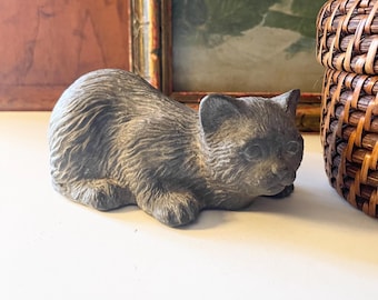 Vintage Hen-Feathers Cat Figurine, Key Or Trinket Hider, Bookcase Decor, Home Office Decor. Gift for Cat Lover