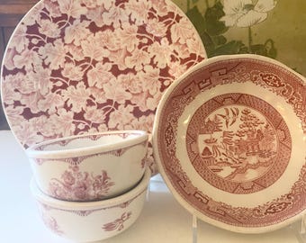 Vintage Lot of Four Assorted Red Restaurant Hotel China, Bailey Walker China, Buffalo China, Macdonald & Gehm, Inc, Sterling China, Mayer Co