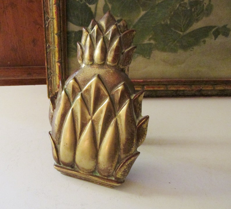 Vintage VA Metalcrafters Pineapple Door Knocker, Rustic Brass, Williamsburg, Chinoiserie, Traditonal Decor, Brass Decor image 2