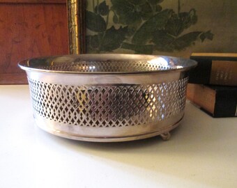 Vintage Silver Plated And Formica Bread Basket, Pierced Cachepot, Hollywood Regeny Bowl