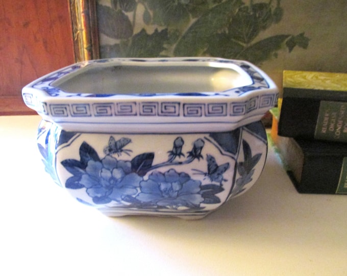 Chinoiserie Blue and White Chinoiserie Pot, Cachepot, Flower Pot