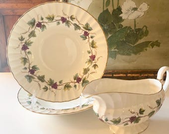 Vintage Royal Worcester "Bacchanal" Gravy Boat, Two Rim Soup Bowls, Sold Separately English Country, Grapes and Leaves, Thanksgiving China