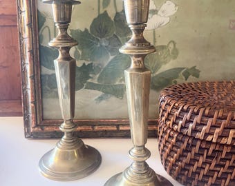 Vintage Pair of Brass Candlesticks, Traditional Decor, Mantel Candle Holders, Hollywood Regency, Grandmillennial Decor