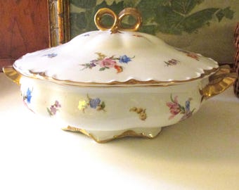 Vintage Warwick Floral Porcelain Covered Vegetable Dish, "Dresden", Grandmillennial Dining