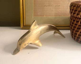 Vintage Brass Dolphin, Fish Sculpture, Hollywood Regency, Coastal Beach Decor