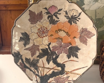 Vintage Decorative Macau Hand Painted  Chinoiserie Chic Shallow Bowl,Coffee Table Decor, Grandmillennial Decor, Tablescape Accent