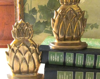 Vintage Brass Pineapple Bookends, Traditional Decor, Library Decor, Gift for Book Lovers, Williamsburg Decor