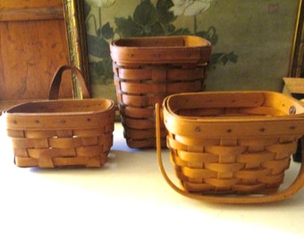 Three Vintage Longaberger Baskets,  1989 Woven Wall Basket, 1989 Spoon Basket, 1997 Small Handle Basket, Farmhouse Chic, Storage Baskets