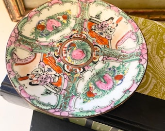 Vintage Famile Rose Saucer, Oriental Decor, Hollywood Regency, Chinese Rose Medallion, Grandmillenial, Bookcase Decor