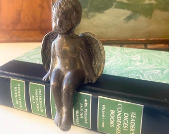 Vintage Brass Cherub or Angel Shelf Sitter, Bookcase Decor, Christmas Holiday Decor