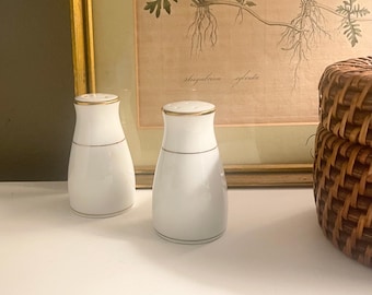 Vintage Noritake "Dawn" Salt and Pepper Shakers, White Gold Trim