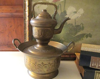 Vintage Moroccan Brass Hand Wash Tass Kettle Set, Decorative Kettle Set,