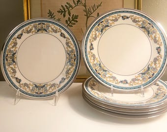 Six Lenox Fair Lady Salad Plates, Teal Blue and Platinum Trim