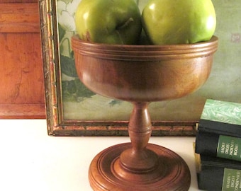 Vintage Wood Pedestal Bowl, Farmhouse House Decor, Footed Fruit Bowl, Grandmillennial Decor