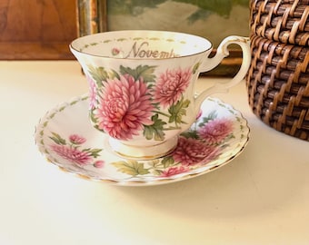 Vintage November Royal Albert England "Chrysanthemum" Teacup and Saucer, Flower of the Month Series, Birthday Gift, Mother's Day Tea