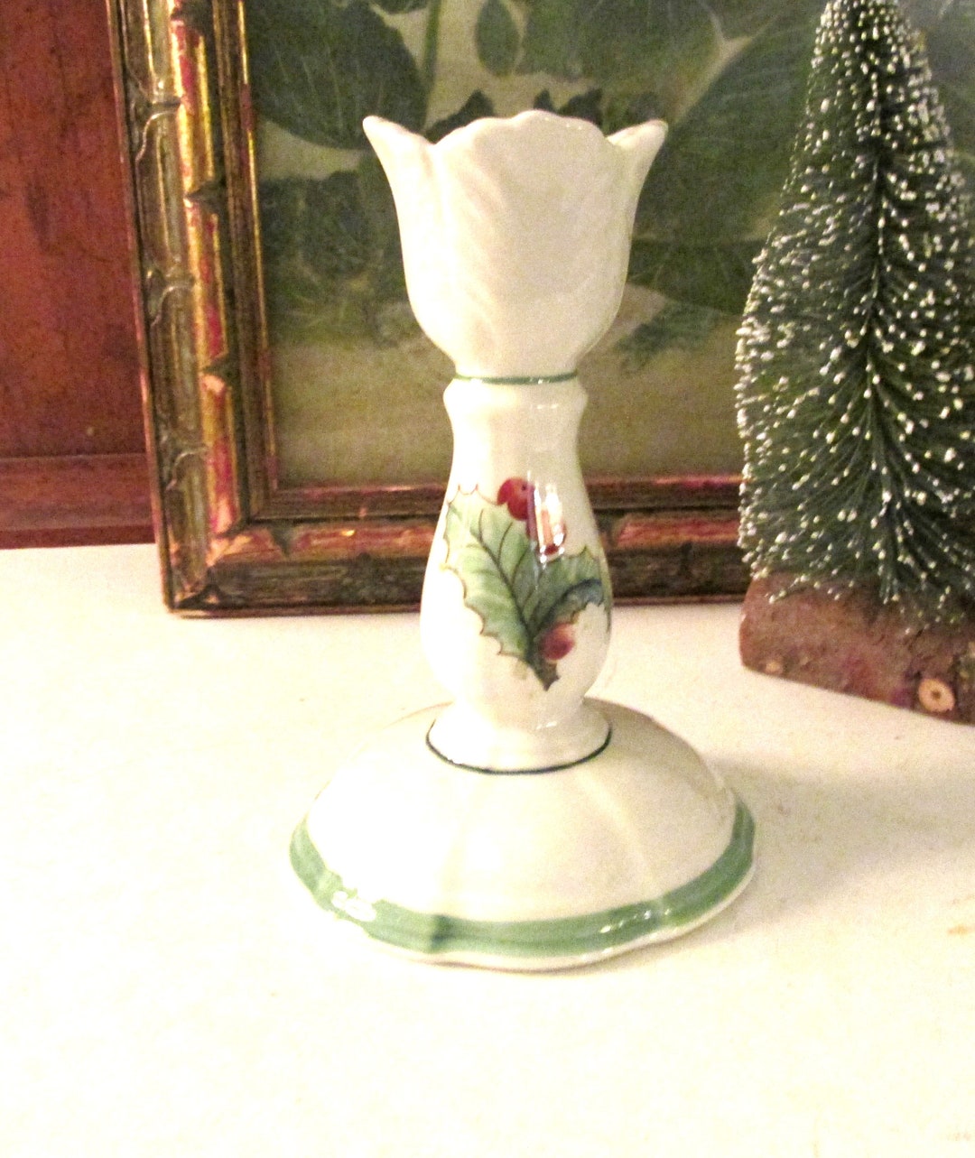 Vintage Villeroy & Boch french Garden Christmas Candlestick, Holiday