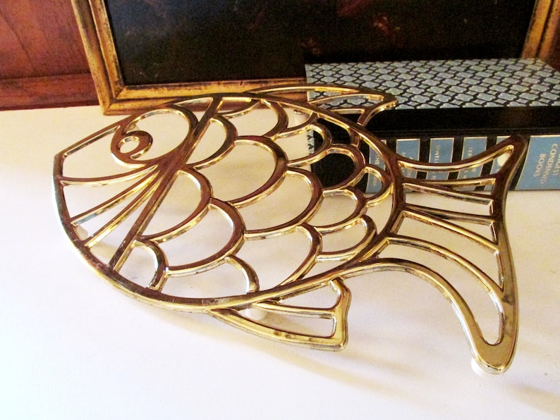 Vintage Leonard Fish Trivet Or Wall Decor Gold Plated Retro Tray