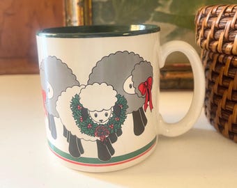 Vintage 1989 Christmas Lamb Mug, Xmas Sheep, Potpourri Press, Holiday Mug