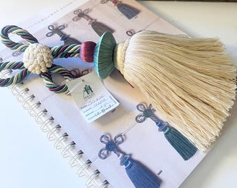 Houlès French Tassel, French Window Treatment Tassel, "Samourai" Tassel, Wine, Green and Beige Tassel, Chinoiserie Tassel, The Gilded Tassel