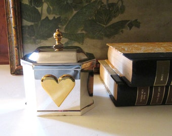 Vintage Lenox Williamsburg "Heart" Box, Silver Plated Trinket Box, Gold Plated Heart Accent, Valentine's Day Gift