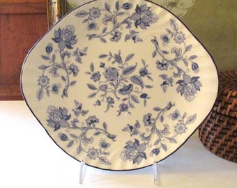 Vintage Minton England "Hardwick" Blue and White Serving Plate, Small Fine Bone China Handled Cake Plate
