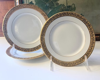 Vintage Set of Three Limoges France Small Plates, Charles Field Haviland "Schleiger" Bread and Butter Plates, Gold Encrusted Gilded Rim, 6"