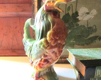 Vintage French Rooster Pitcher by St Clément, Majolica Pitcher, French Country Decor