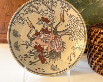 Vintage Decorative Macau Hand Painted Crane Chinoiserie Chic Shallow Bowl,Coffee Table Decor, Grandmillennial Decor, Tablescape Accent
