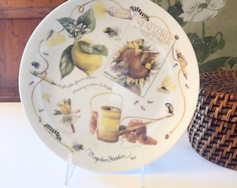 Vintage Marjolein Bastin For Hallmark Nature’s Yellows Bees and Lemons, Gift For Sunflower Lover, Sketchbook 1995, Decorative Plate