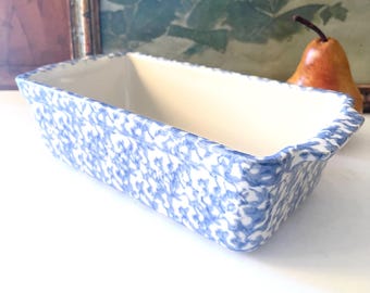 Vintage Loaf Pan by Workshops of Gerald Henn, Blue Spongeware, Farmhouse Kitchen, Country Kitchen, Bread Pan