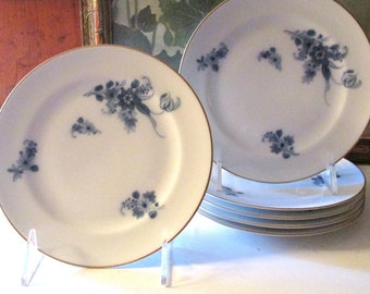 Vintage Okura Art China Salad Plates, Set of Six Blue and White Floral Porcelain, Grandmillennial Dining