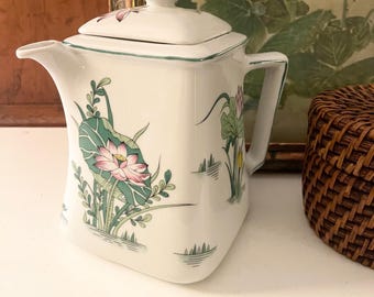 Vintage Chinoisere Lotus Teapot, Water Lilies Square Teapot