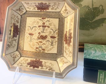 Vintage Hand Painted Chinoiserie Tray, Andrea By Sadek, Decorative Entry Table Decor, Swan Theme, Hollywood Regency
