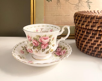 Vintage Royal Albert England June Roses Teacup and Saucer, Flower of the Month Series