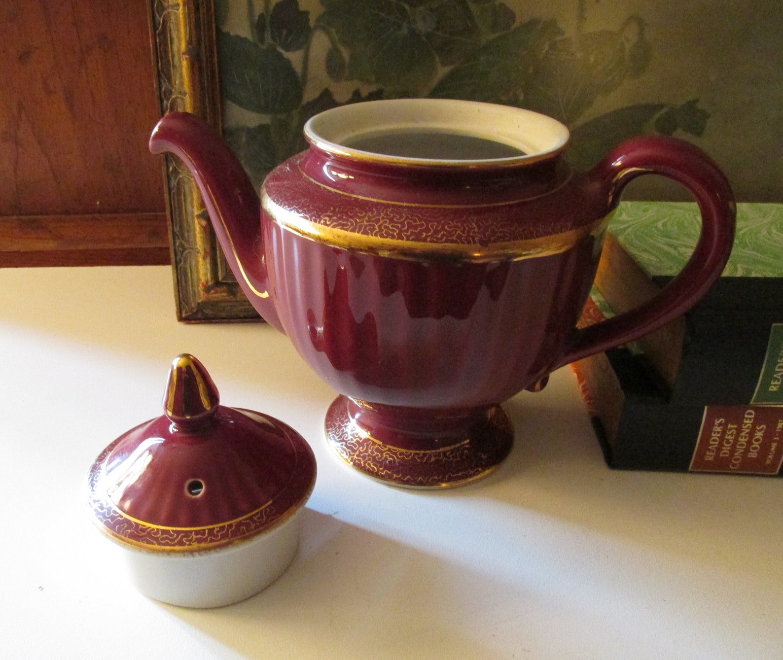 Vintage Hall Teapot Made in USA Six Cup Maroon and Gold Etsy