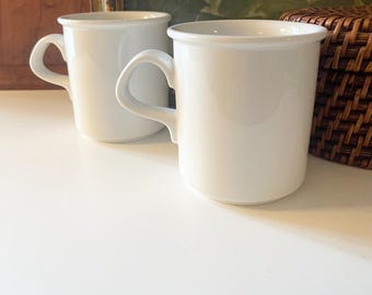 Two Vintage Dansk "Cafe Blanc" White Coffee Mugs, Gift For Coffee Lover, 12 Ounces Mugs,