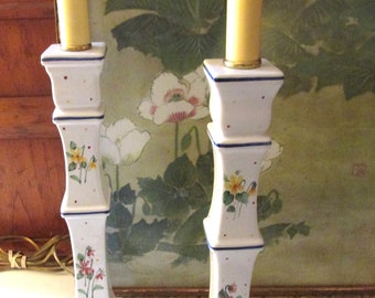 Pair of Vintage Ethan Allen Italian Hand Painted Lamps, Grandmillennial Decor, Entry Table Decor