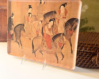 Vintage Italian Melamine Tray, Chinese Dynasty Design, Bar Tray, Chinoiserie Chic Decor, Sandwich Tray