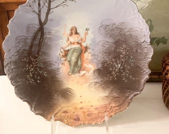 Vintage Victorian Fragonard Style Lady on Swing Large Wall Or Cabinet Plate, Romantic Decor, Girl on Tree Swing, Art Nouveau
