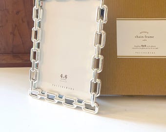 Vintage Chain Link Style Frame, 4 x 6 Pottery Barn Silver Finish, Home Office Decor, Hollywood Regency, NOS, Grandmillenial Photo Frame