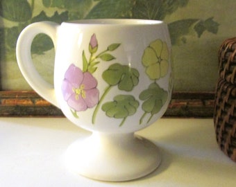 Italy Ernestine Salerno Rare Hand painted Footed Mug,  "Amaryllis" Pink and Green Large Cup, Palm Beach China