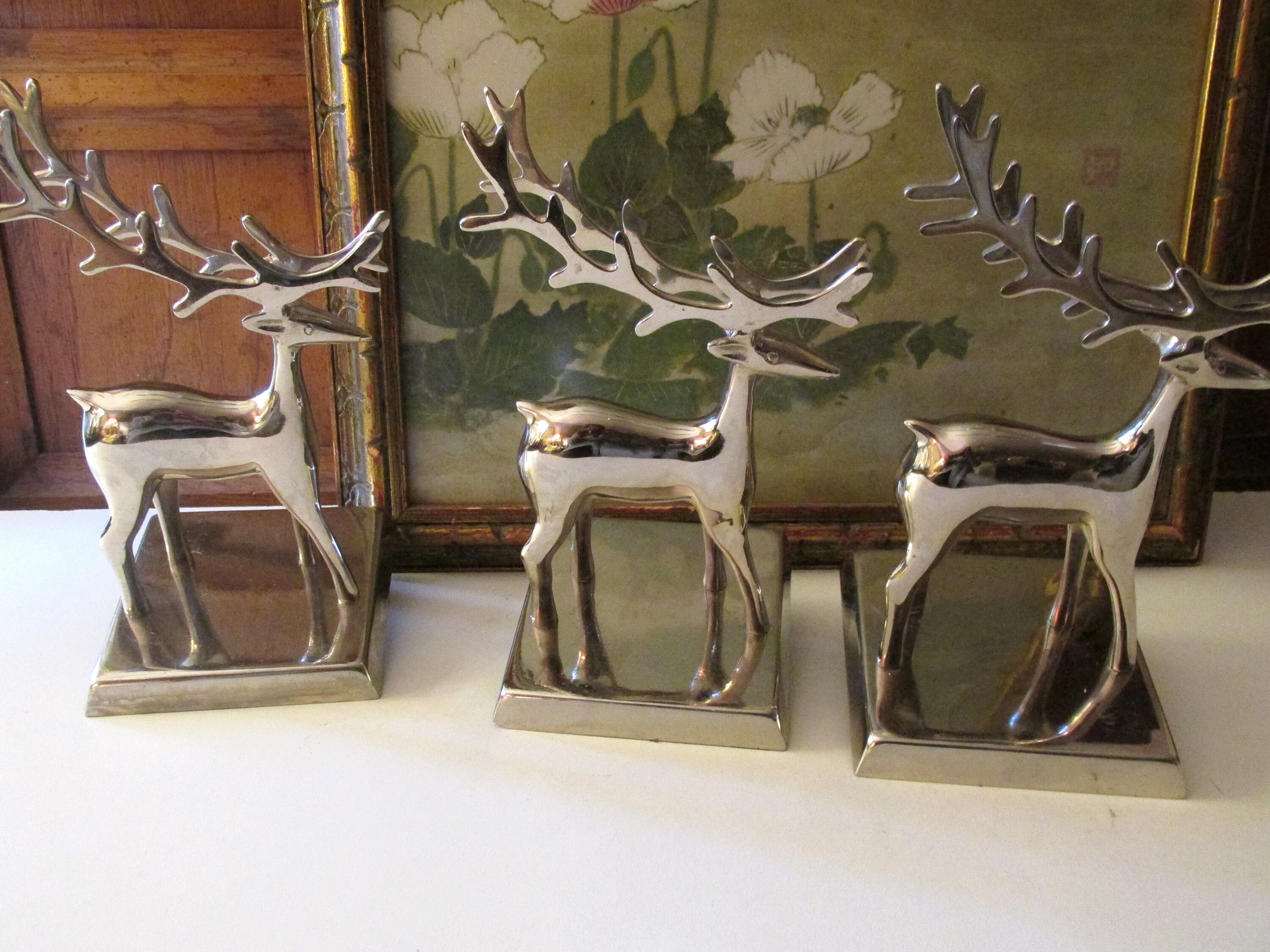 Three Crate & Barrel Reindeer Stocking Holders Silver Etsy